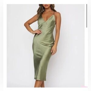 White Fox Olive Satin Midi Dress